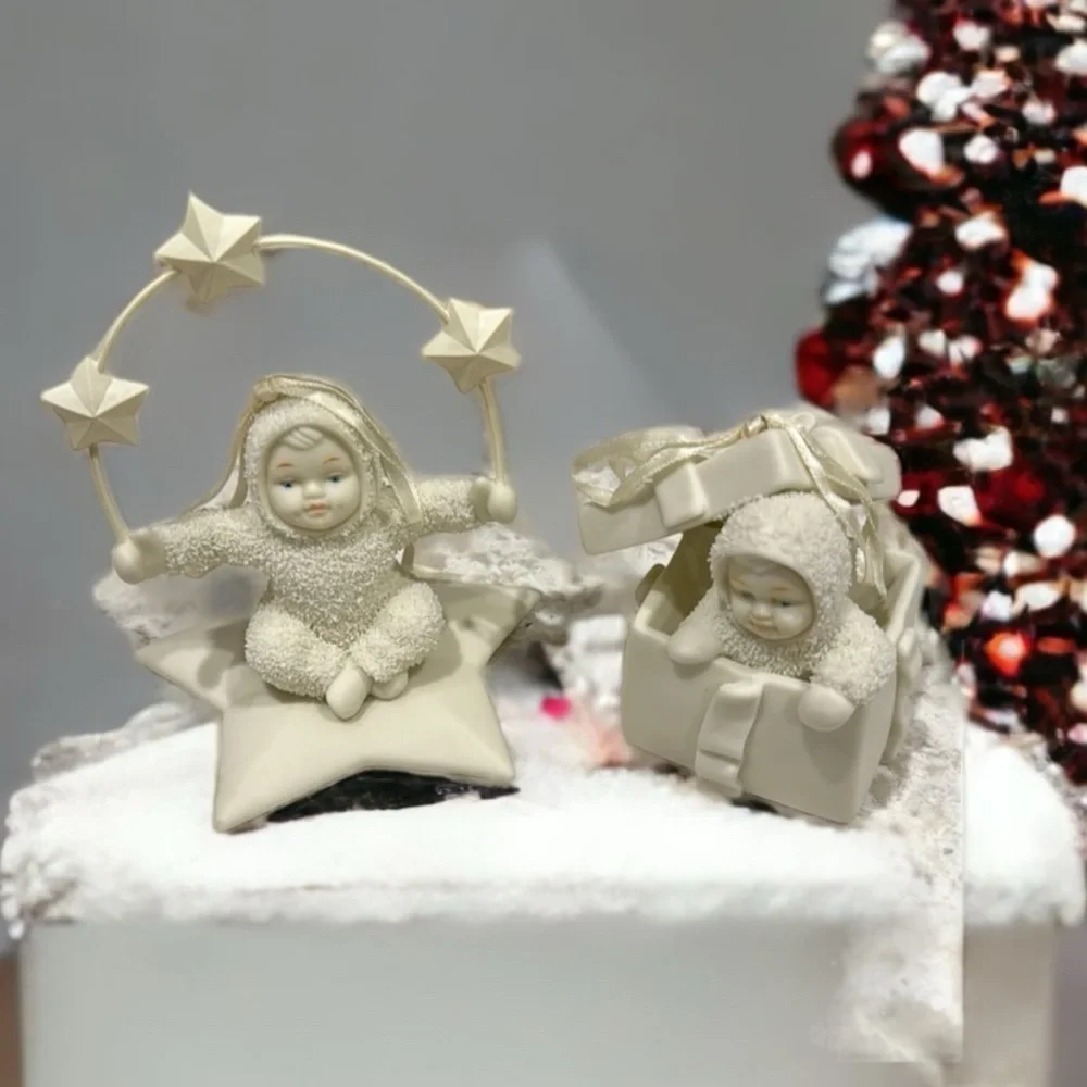 DEPT. 56~OFFERING~2 VINTAGE~SNOW BABIES ORNAMENTS~HAS RIBBON & READY TO HANG~G14
